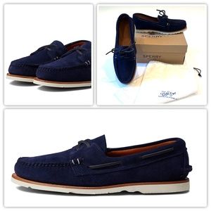 Sperry X Sunspel Authentic Original AO 2 Eye Navy Blue Suede Boat Shoe Mens 10.5
